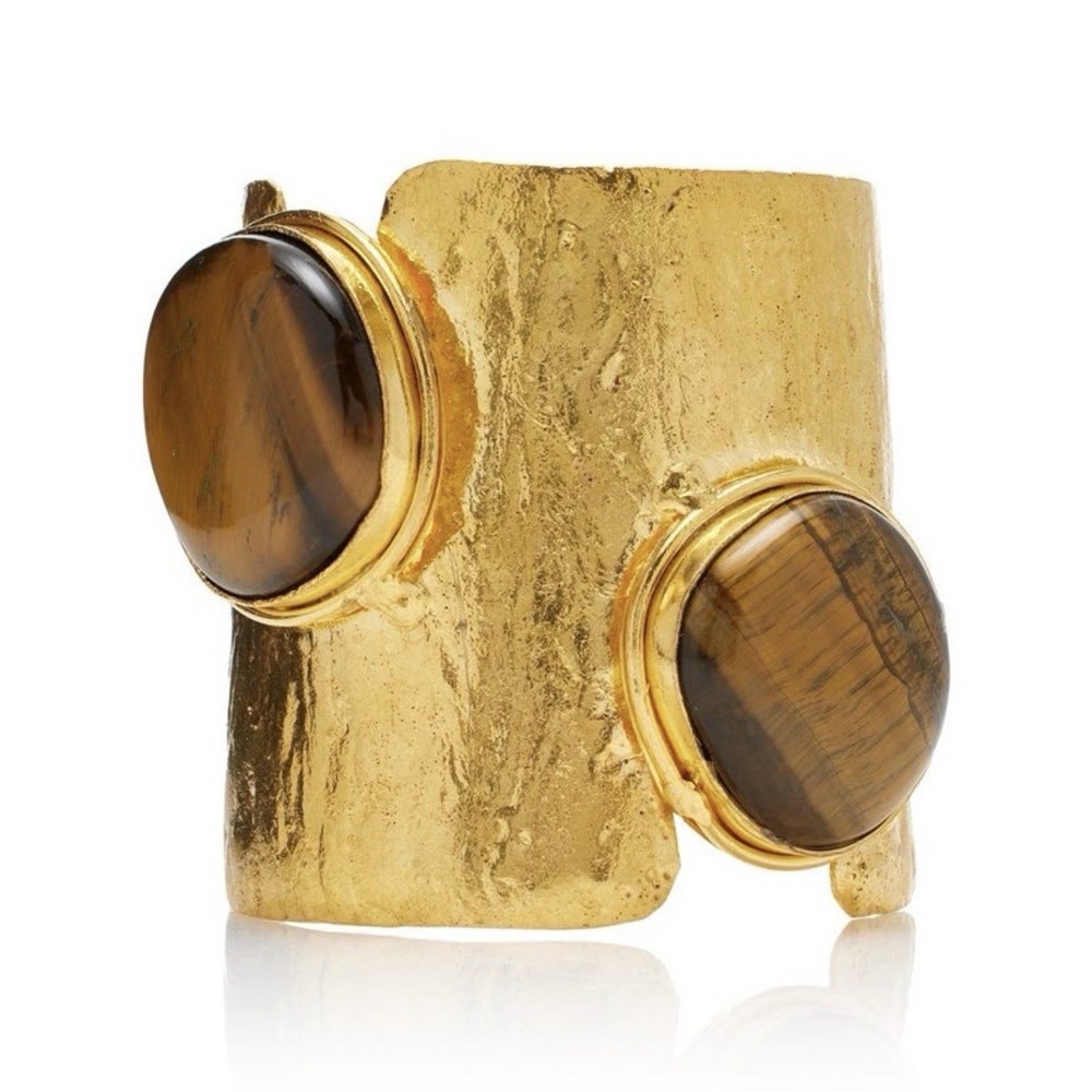 Sylvia Toledano Ajouree II Tigers Eye Cuff Bracelet 22K Gold Plated RARE PIECE